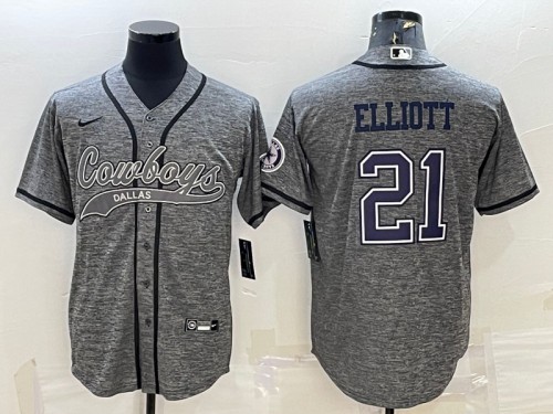 Men's Dallas Cowboys #21 Ezekiel Elliott Gray With Patch Cool Base Stitched Baseball Jersey